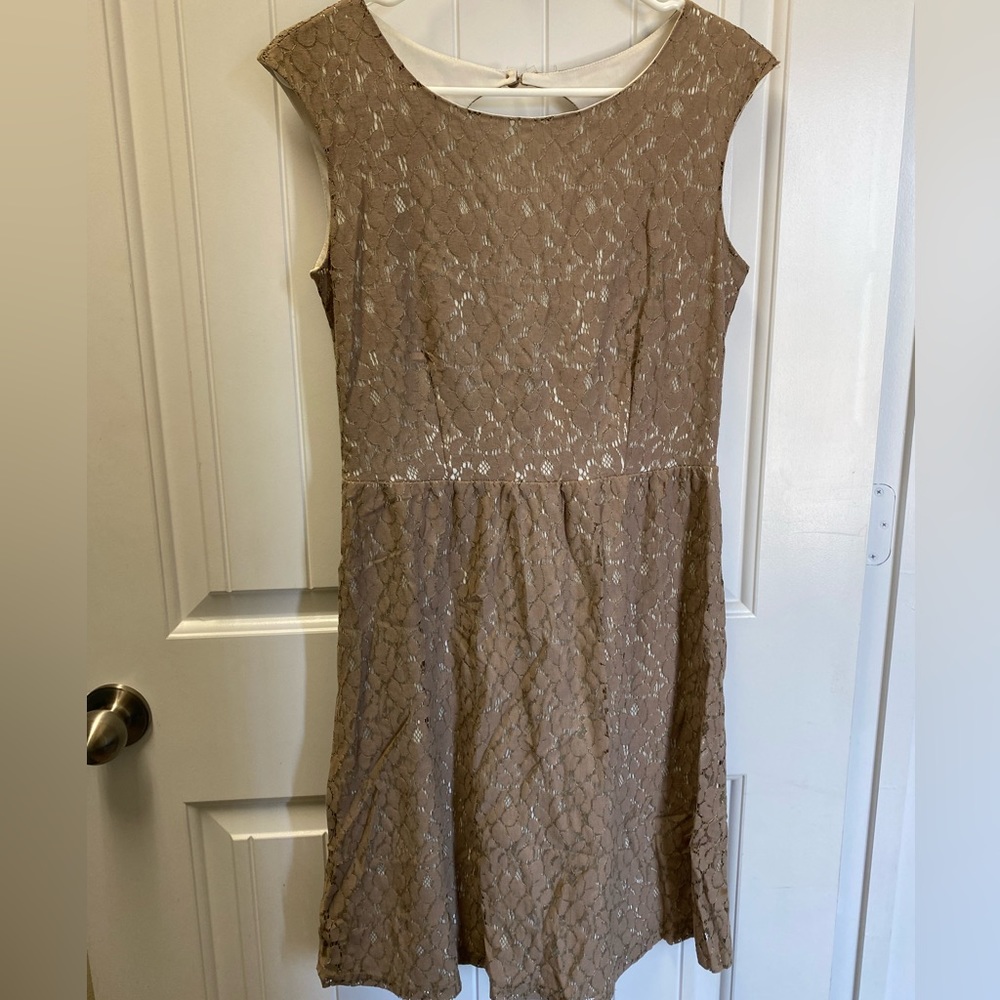 Light brown floral laced dress.